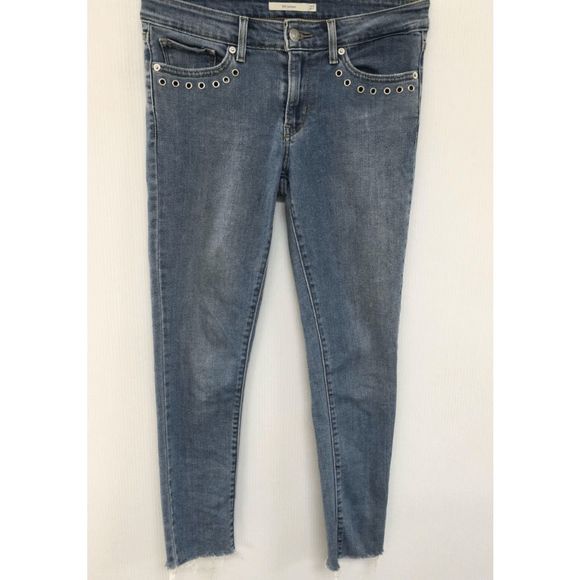 Levi’s 711 Skinny Fayed Hem Riveted Faded Blue Jeans Women’s Size 27 - Picture 1 of 4